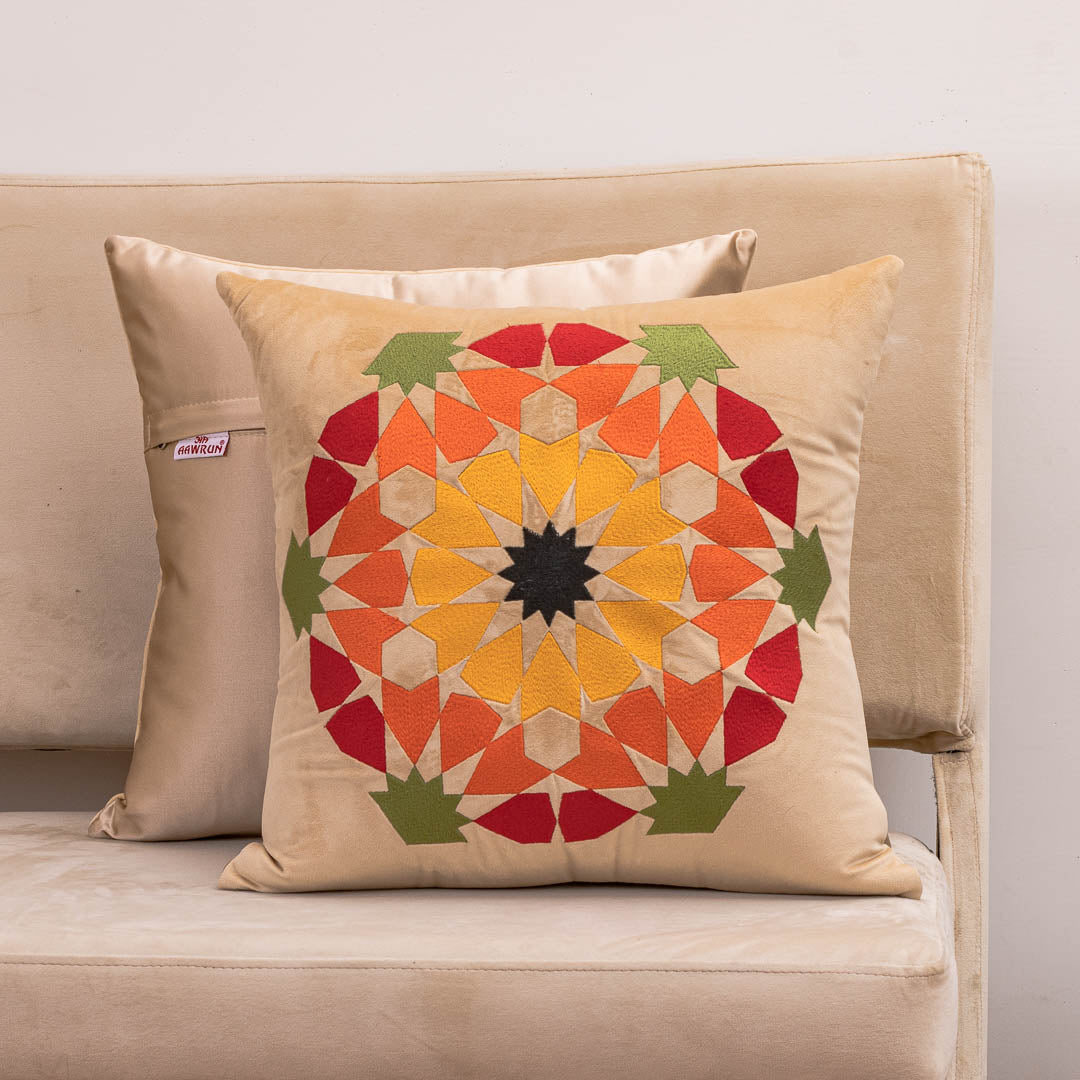 Mandala Bloom Beige Velvet Cushion Cover – 16x16 Inch Stylish Home Décor