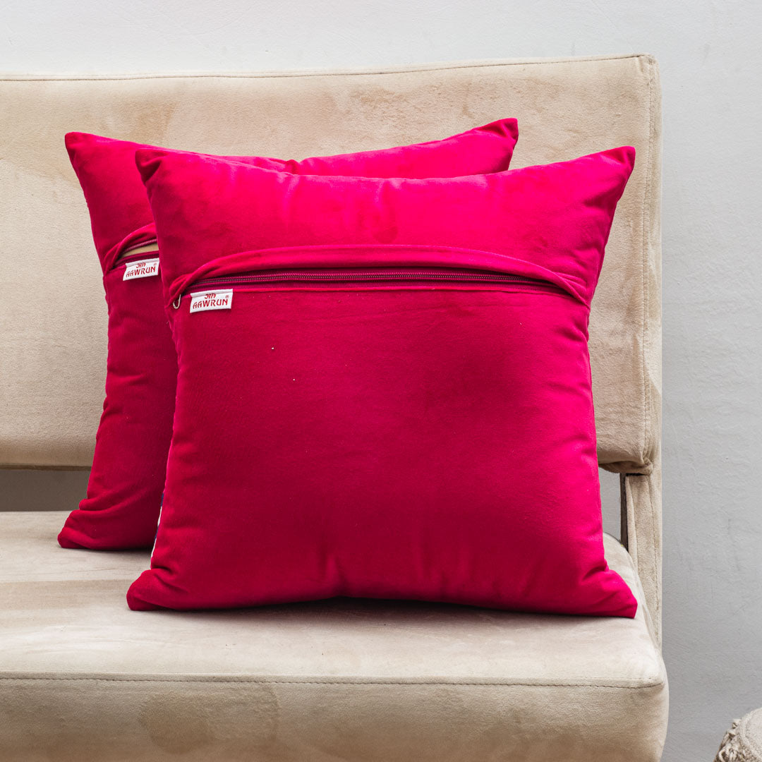 Lighthouse and Boat Seaside-Themed Pink 16X16 Inch Velvet Cushion Cover