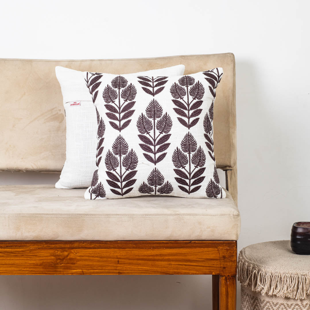 Premium Botanic Elegance Embroidery Cushion Cover