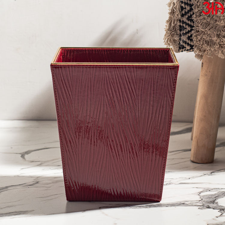 Red Vegan Leather Dustbin (22x25) CM