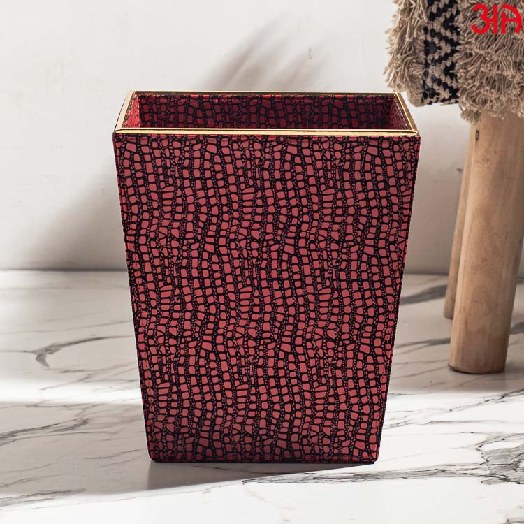 Maroon Vegan Leather Dustbin (22x25) CM