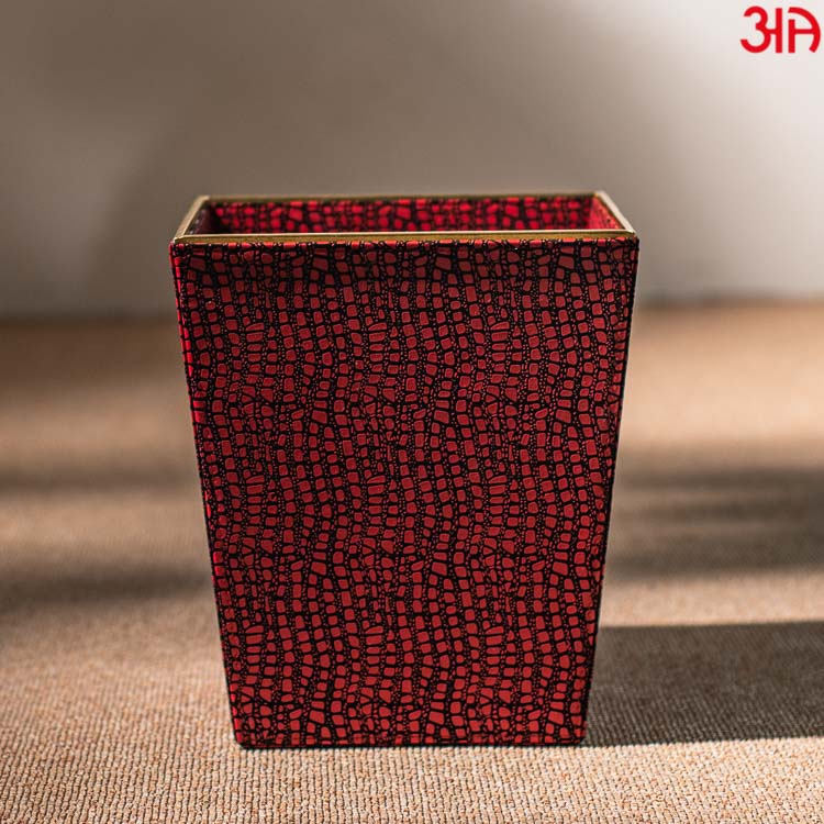 Maroon Vegan Leather Dustbin (22x25) CM