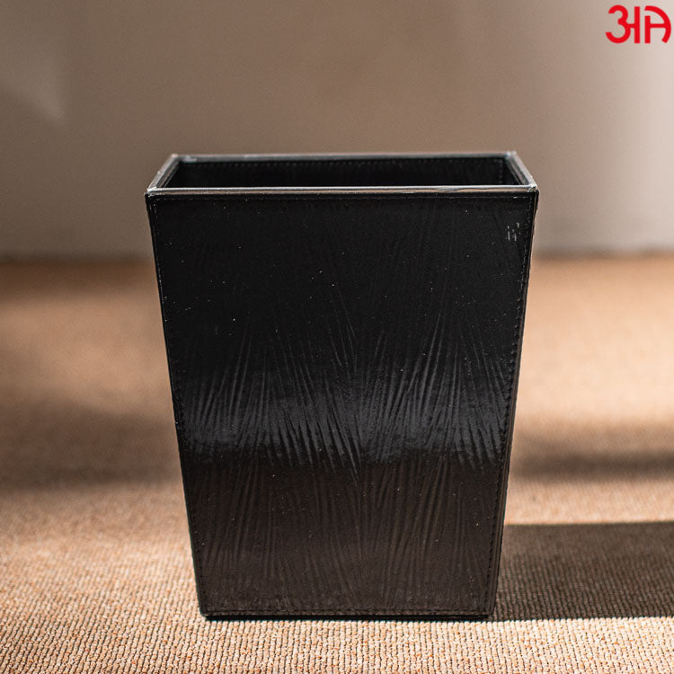 Black Vegan Leather Dustbin (22x25) CM