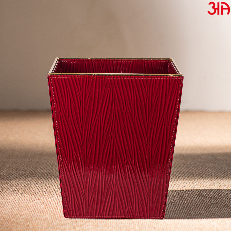 Red Vegan Leather Dustbin (22x25) CM