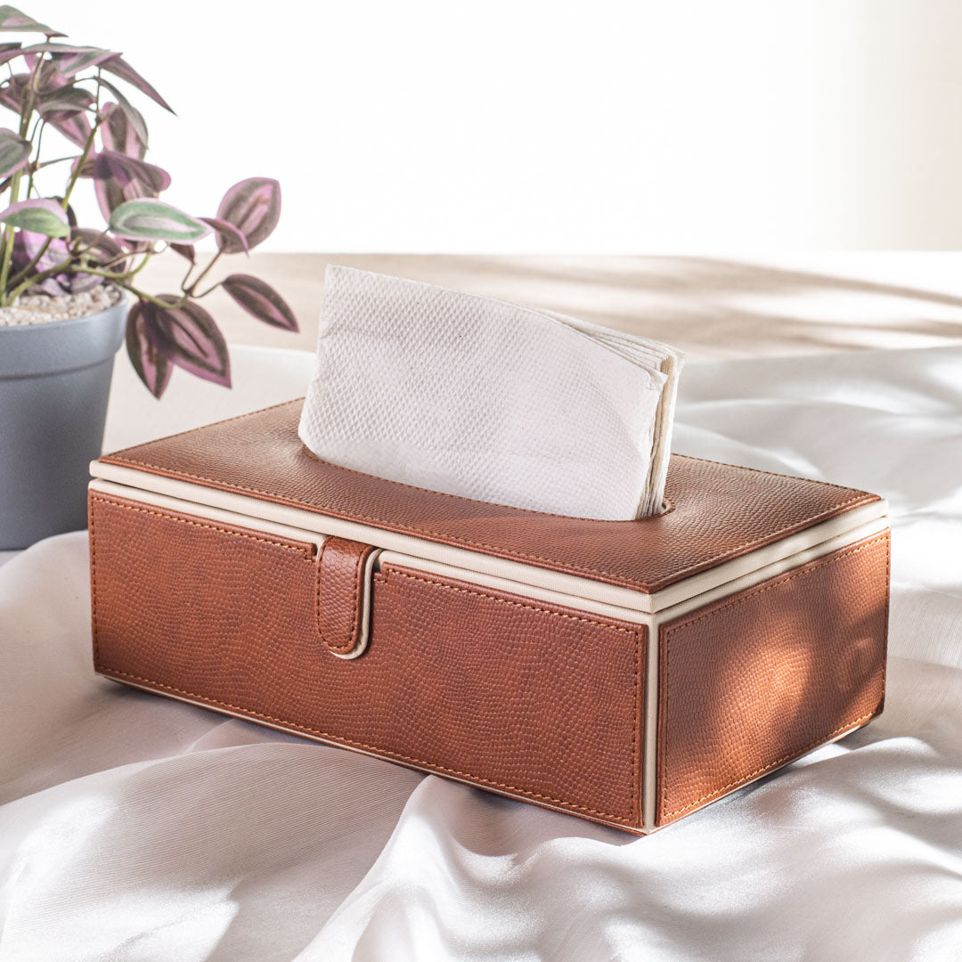 Premium Vegan Leather Lizard Grain texture Standard Size Tissue Box