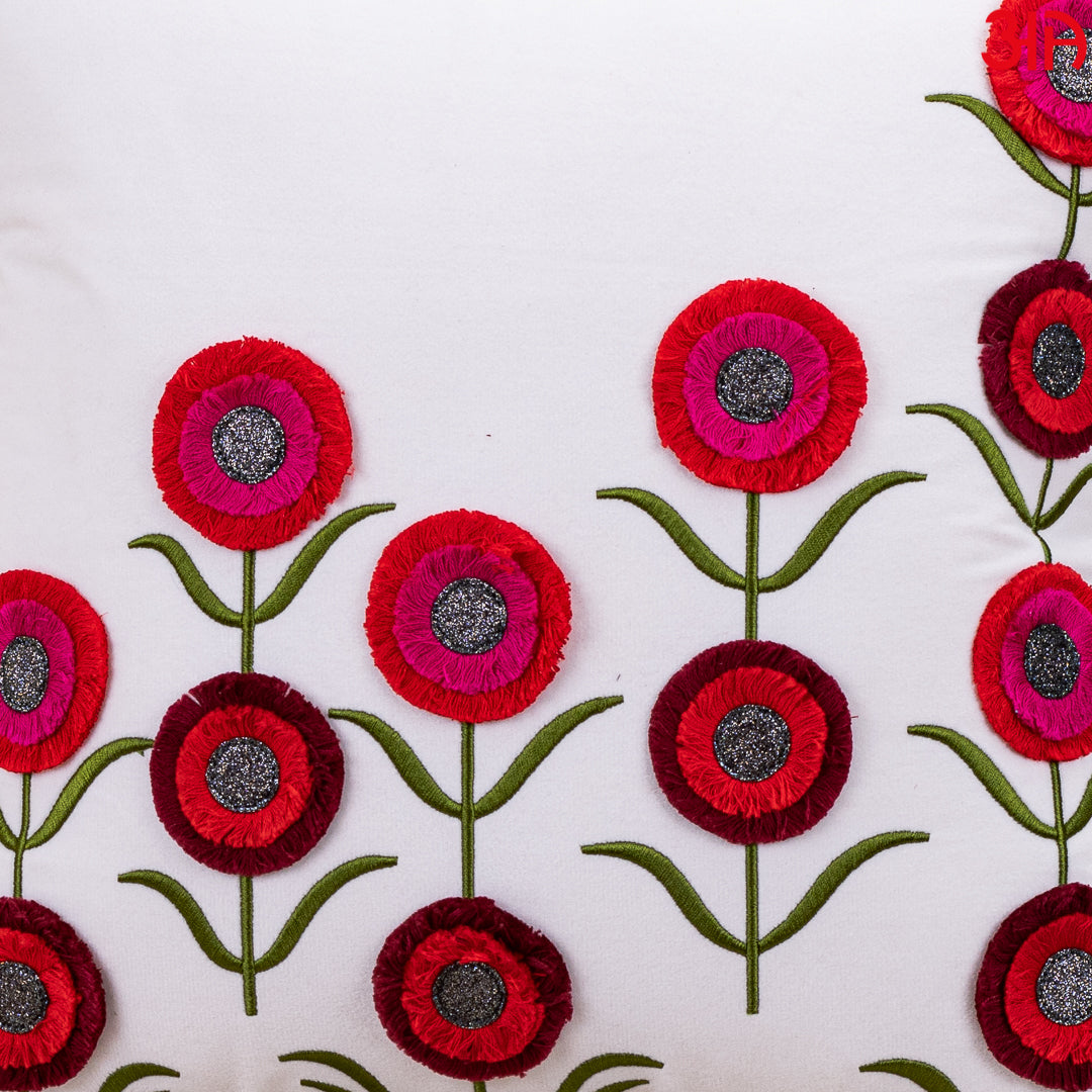 Floral Embroidered Cushion Cover White red3
