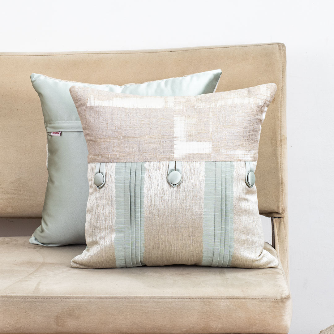 16x16" Panel Design Cotton Jacquard Decorative Cushion Cover in Cream-Green