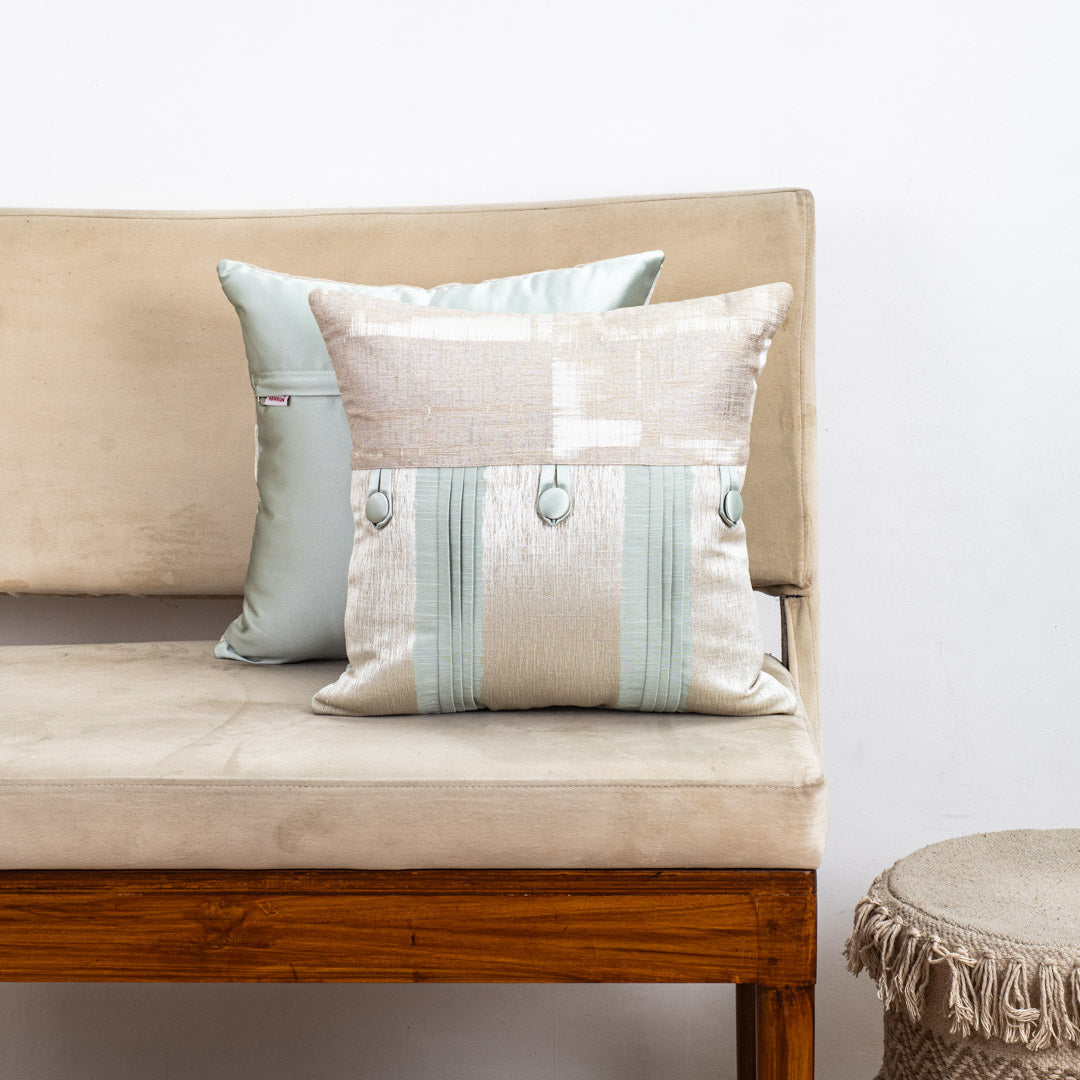 16x16" Panel Design Cotton Jacquard Decorative Cushion Cover in Cream-Green