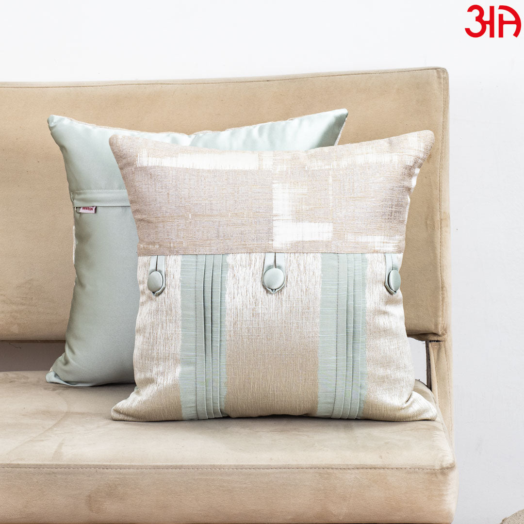 16x16" Panel Design Cotton Jacquard Decorative Cushion Cover in Cream-Green