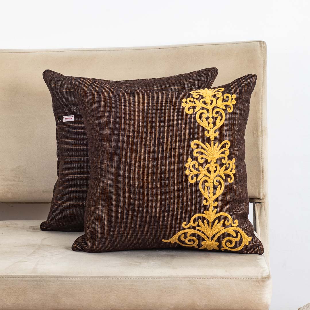 Premium Handcrafted 16x16 Brown Satin Decorative Cushion Cover