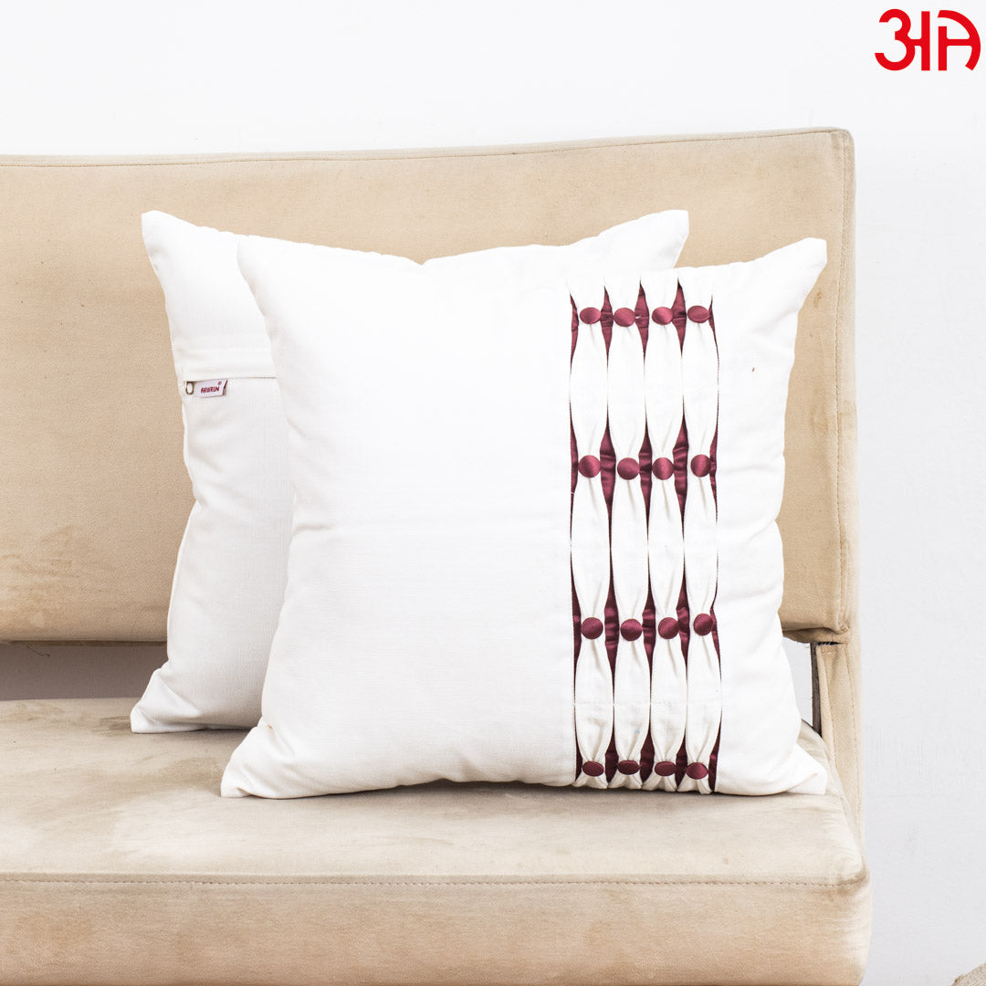 Elegant 16" Square Linen Cushion Cover featuring Deep Pink Embellishment