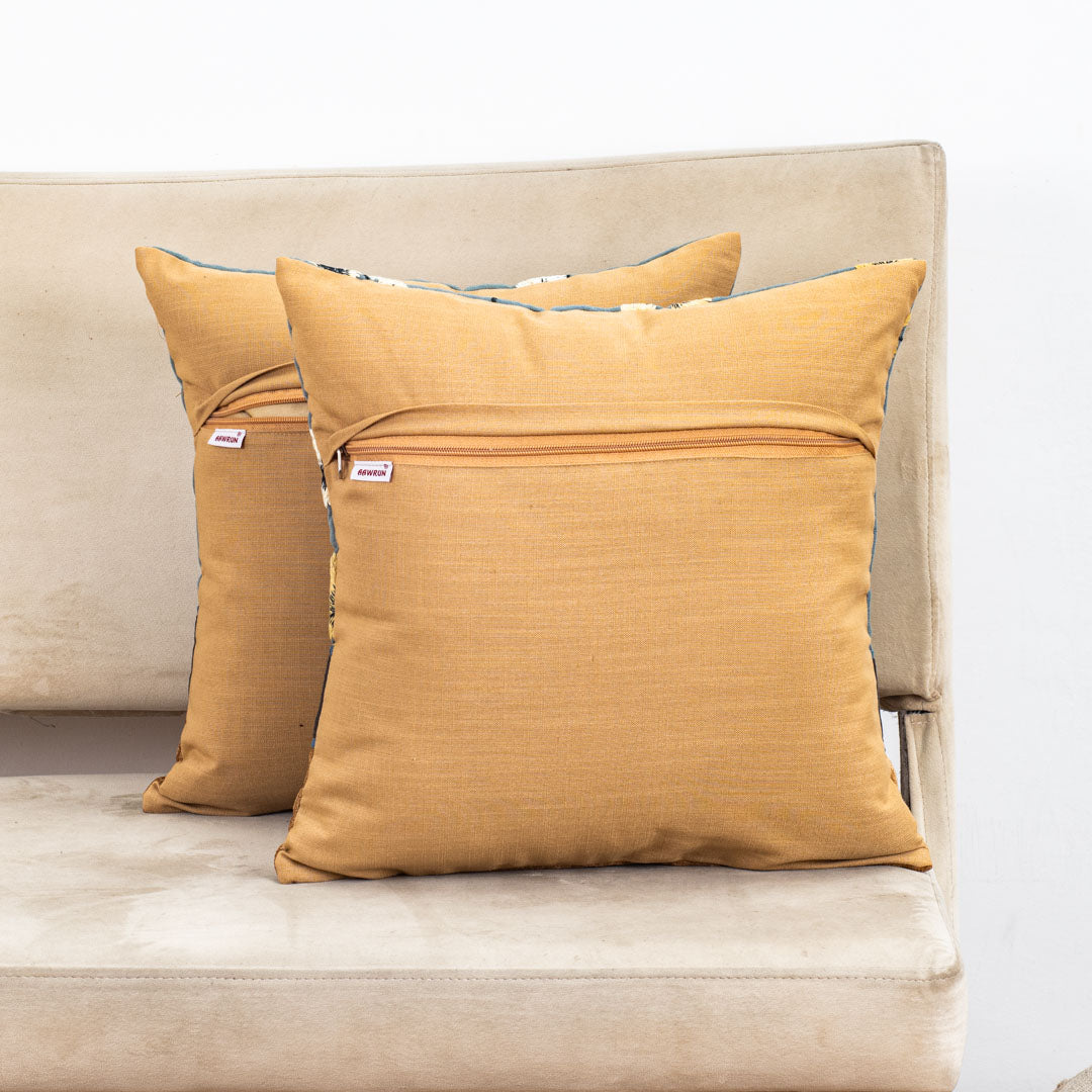 White Cotton 16x16 Cushion Cover with Orange Floral Embroidery