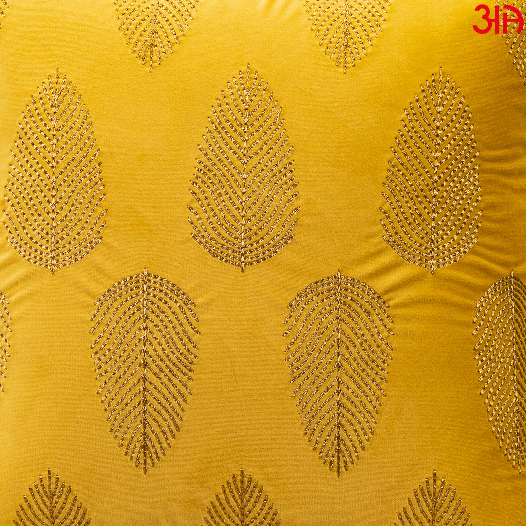 Gold Embroidered Leaf Cushion Cover3