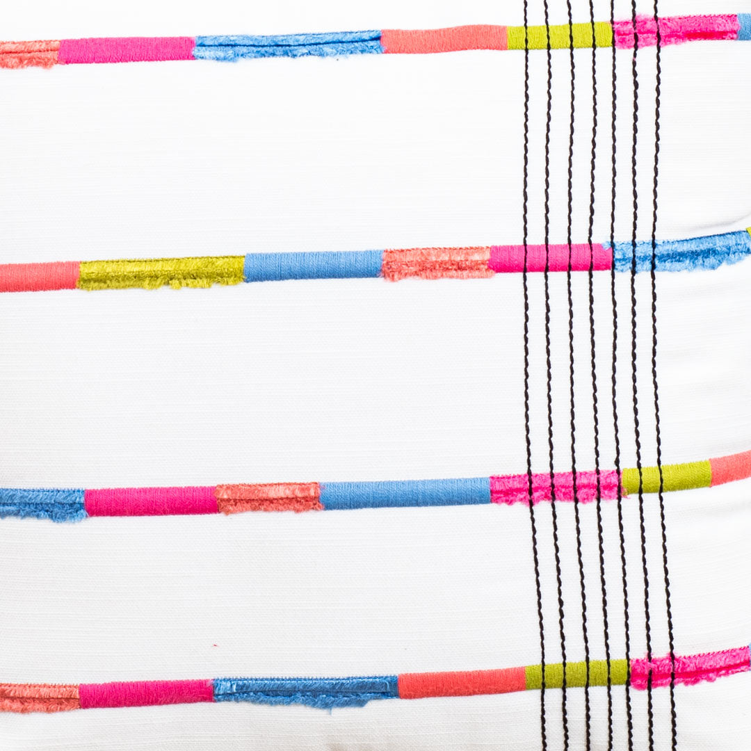 Off-White Cotton Cushion Cover with Multicolored Horizontal Stripes (16x16")