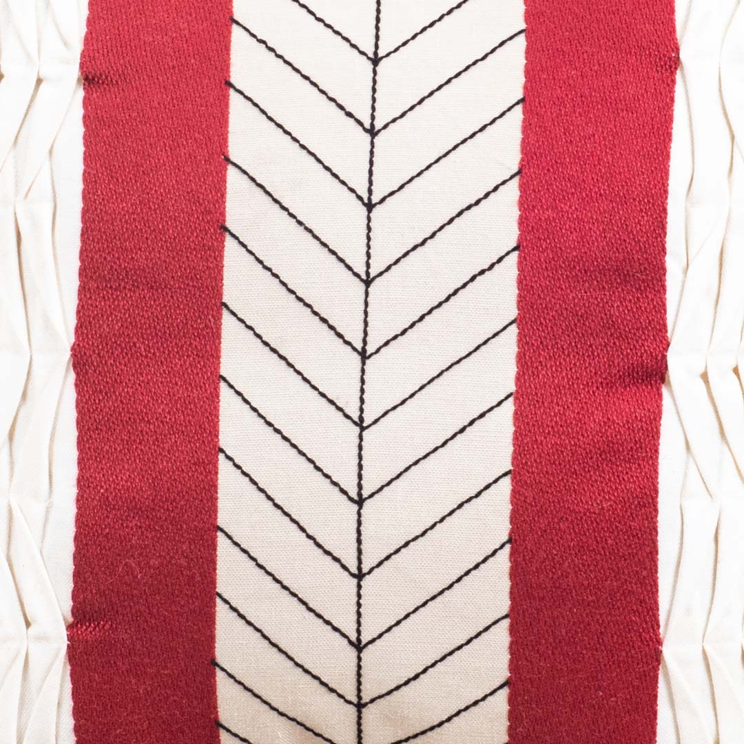 Graphic Maroon Cotton Decorative Cushion Cover (16x16) with Textured Panels