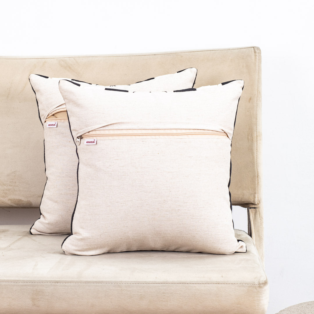 Graphic Black Cotton Decorative Cushion Cover (16x16) with Textured Panels