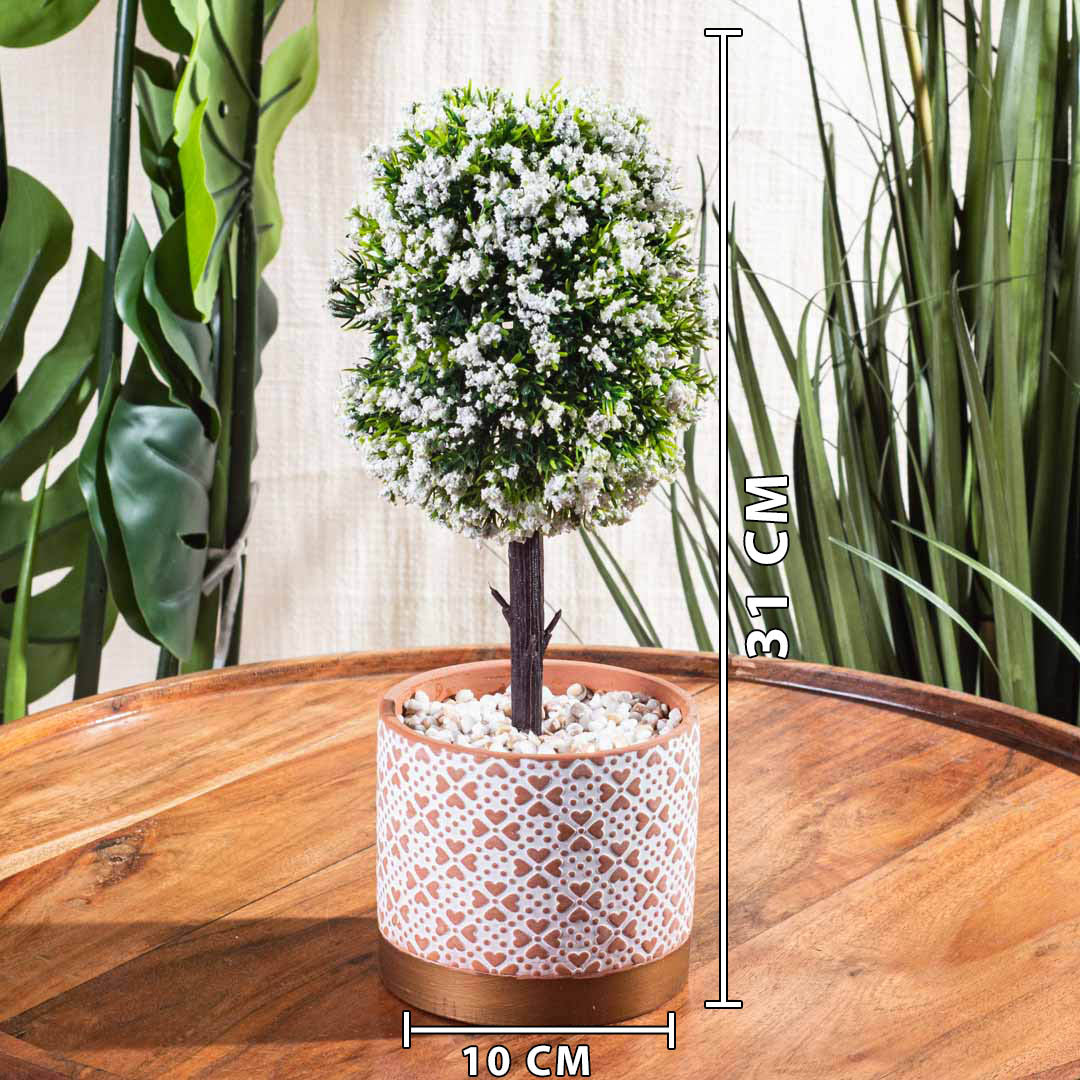 White-Green Artificial Potted Plant – 10×31cm PVC Plastic & Nylon