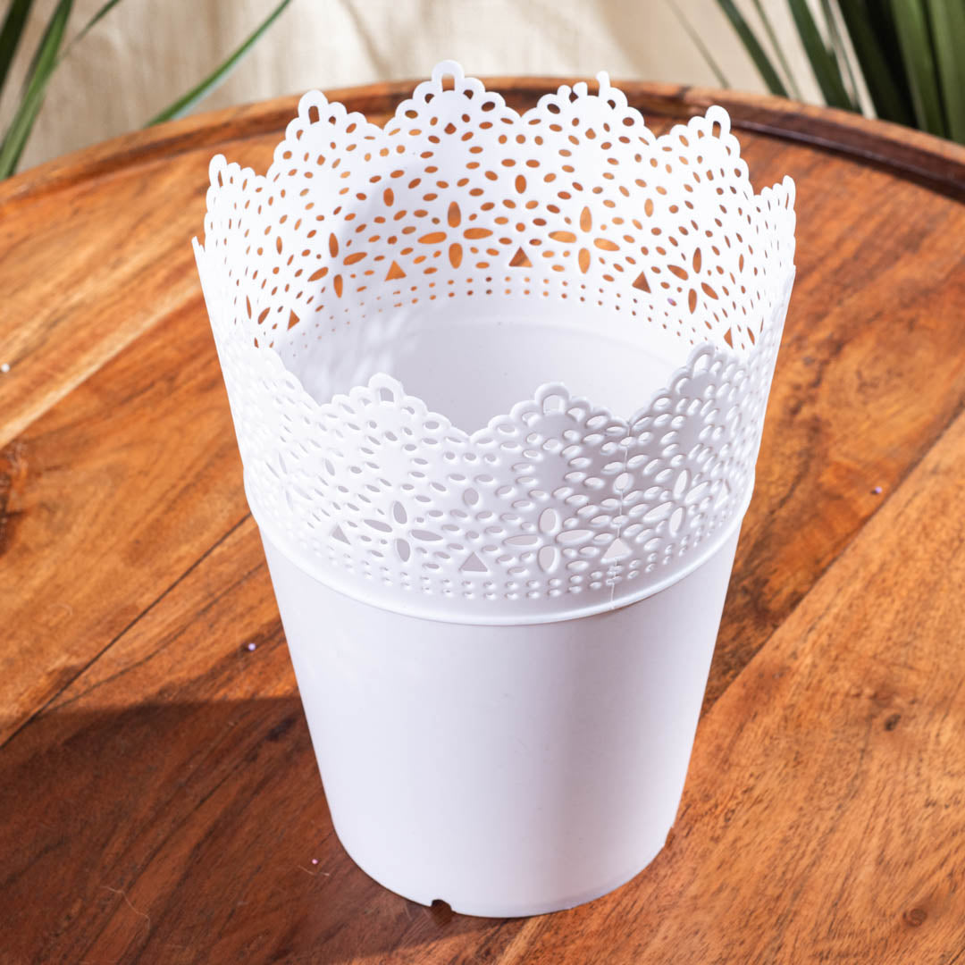 White Decorative Flower Pot – 9×19cm PVC Plastic & Nylon