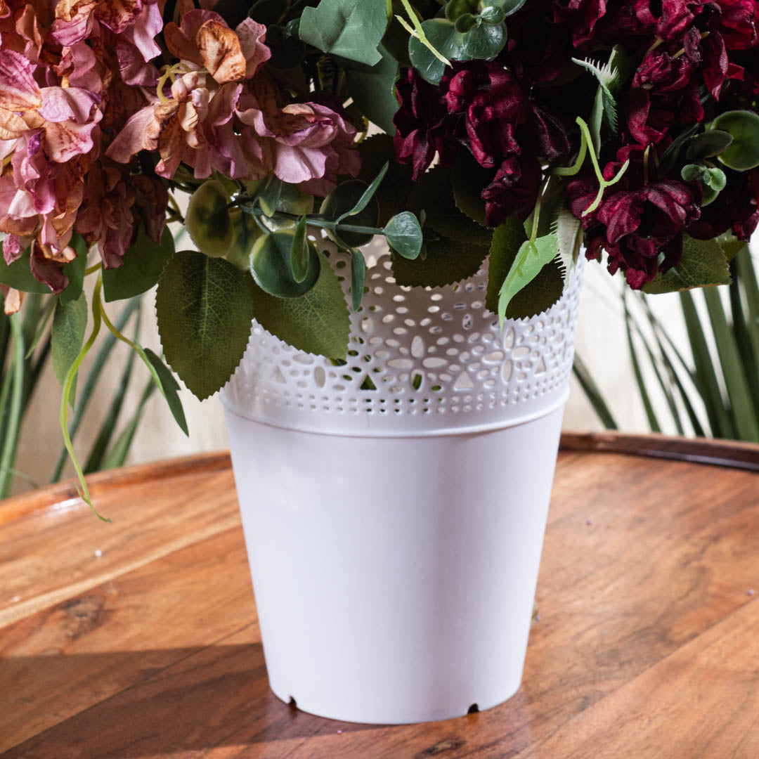 White Decorative Flower Pot – 9×19cm PVC Plastic & Nylon