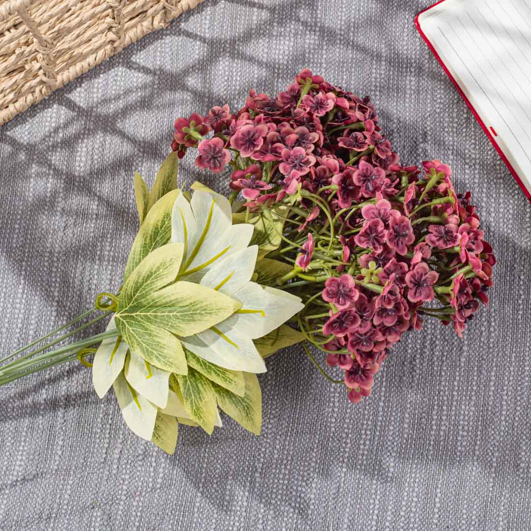 MaroonPink Artificial Flower Bunch – 45cm PVC & Nylon
