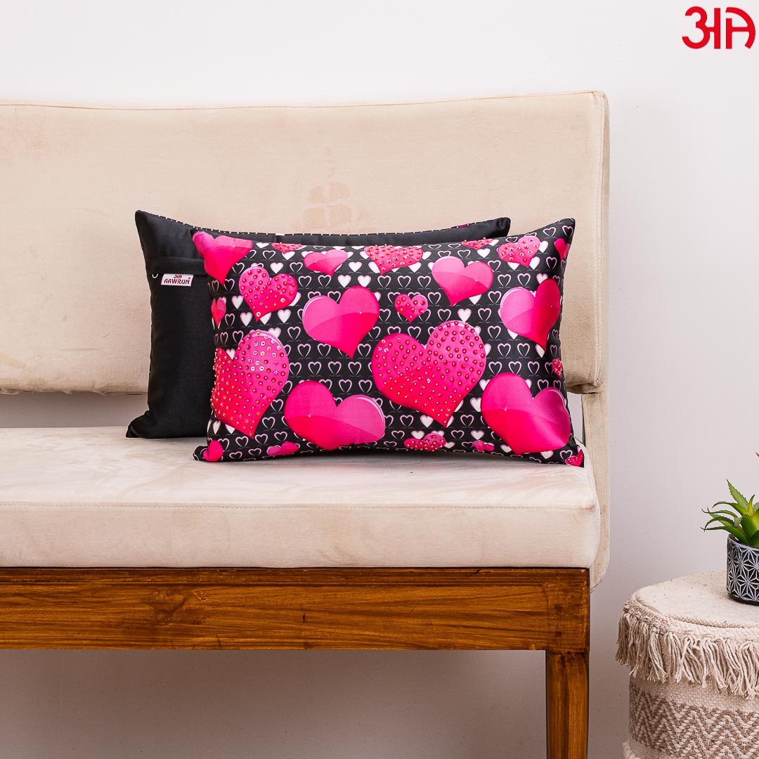 Heart Design Embellished Cushion Cover