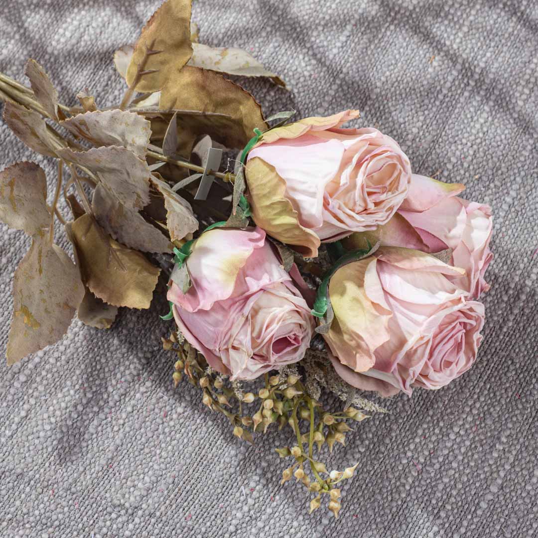 LtPink Artificial Rose Bunch – 54cm PVC & Nylon