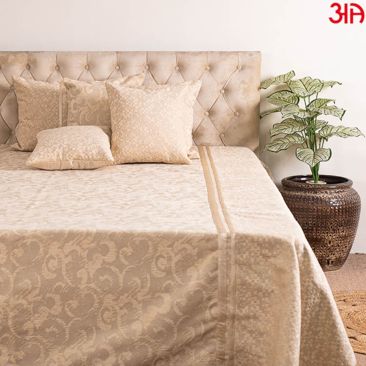 Beige Textured King Size(100x108)-Inch Premium Bedcover Set (1+2+2)