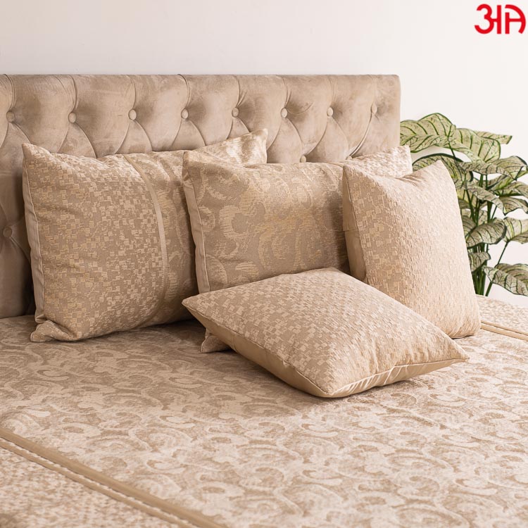 Beige Textured King Size(100x108)-Inch Premium Bedcover Set (1+2+2)