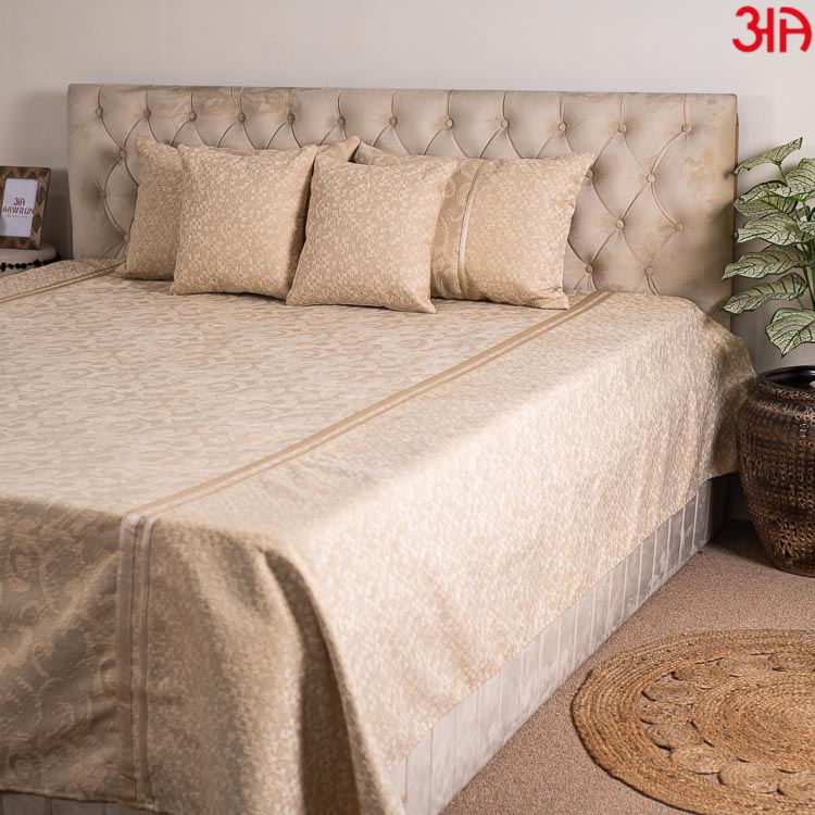 Beige Textured King Size(100x108)-Inch Premium Bedcover Set (1+2+2)