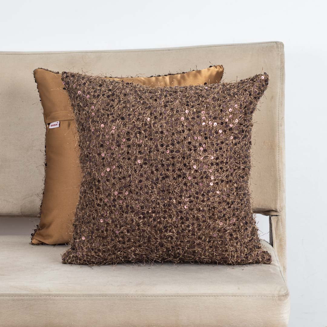 SequinWeave Antique Polyester Cushion Cover – 16x16 Inch Stylish Home Décor