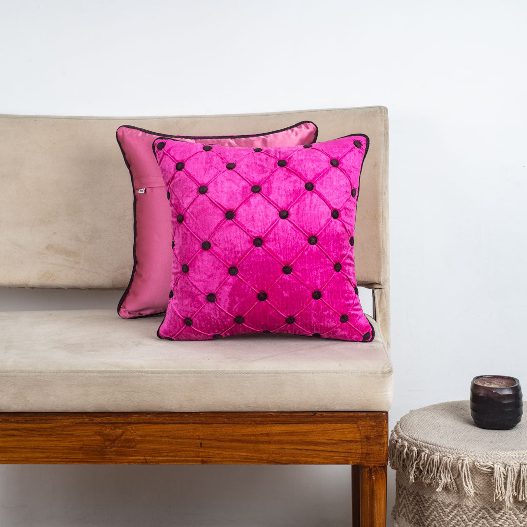 DotGrid Black-Red Velvet Cushion Cover – 16x16 Inch Stylish Home Décor