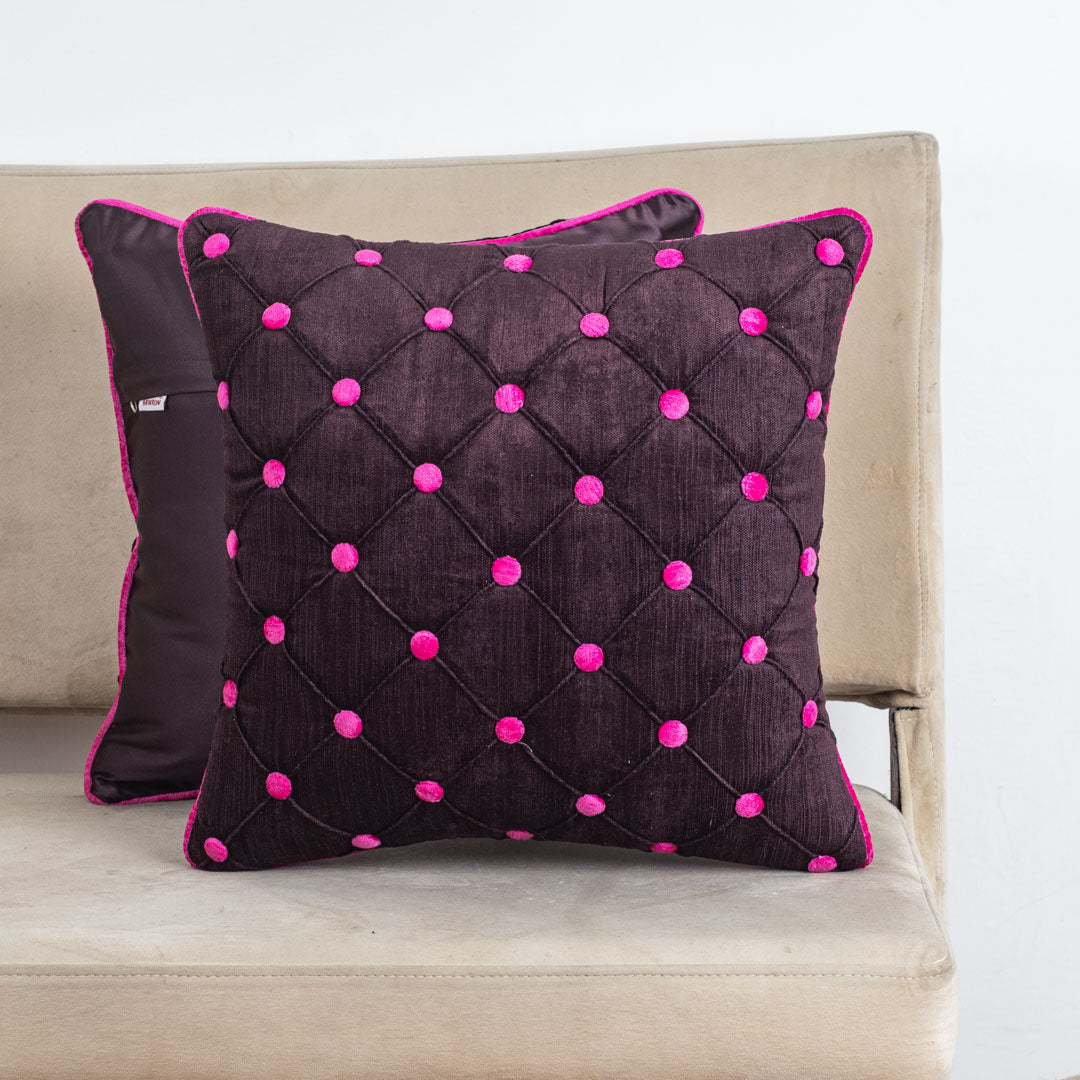 DotGrid Black-Red Velvet Cushion Cover – 16x16 Inch Stylish Home Décor
