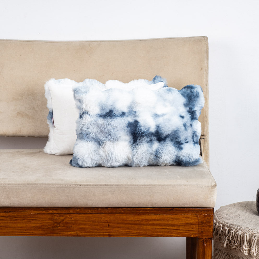 Velvet & Fur Tie-Dye Pom-Pom Cushion – 12×18"