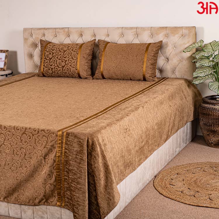Brown Chennile King Size (100x108)-Inch With Abstract Self Design Bedcover Set (1+2)