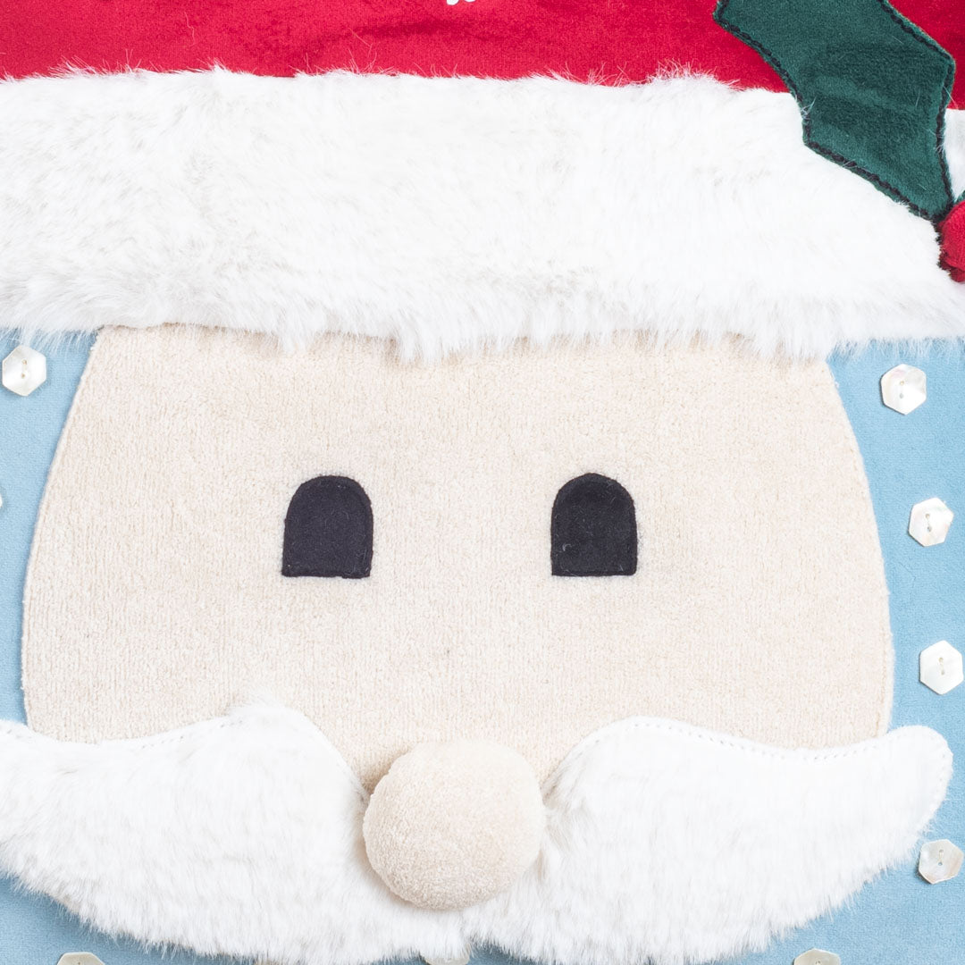Blue-White Santa Face Cushion – 16×16 Fur & Velvet Fabric