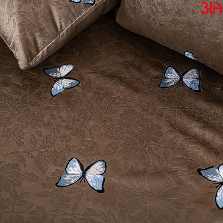 Brown Self Design King Size (100x108)-Inch With Butterfly Bedcover Set (1+2+2)