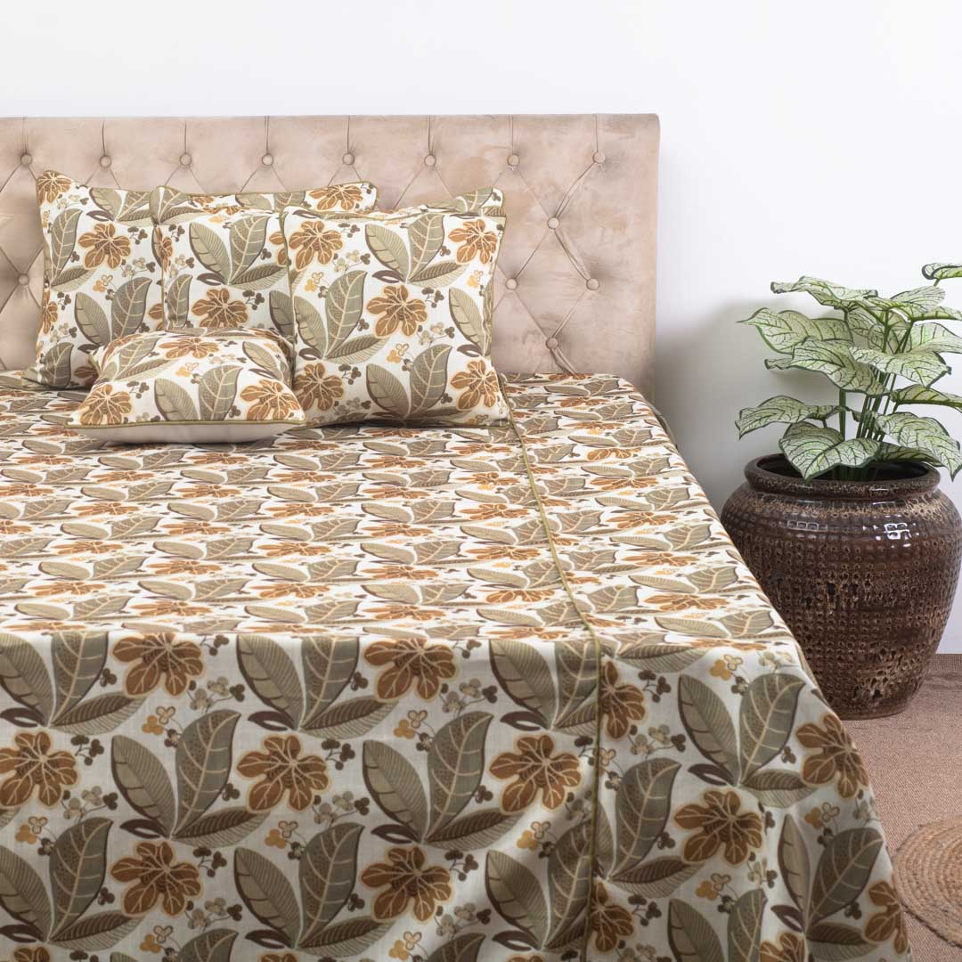 Autumn Leaf Elegance Cotton Bedcover β 108Γ108β³ | Design 10