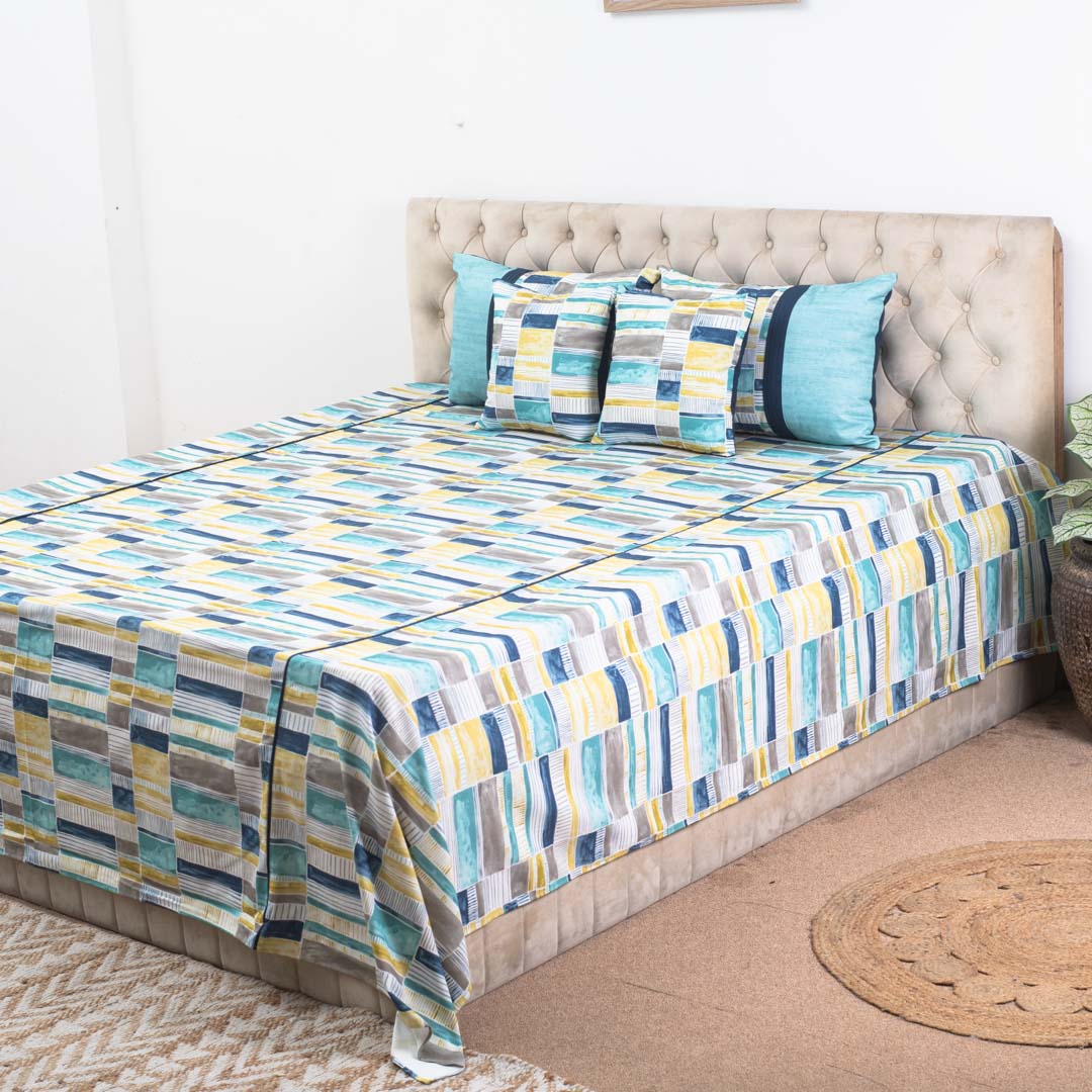 Coastal Mosaic Luxury Cotton Bedspread – 108×108″ | Design 12