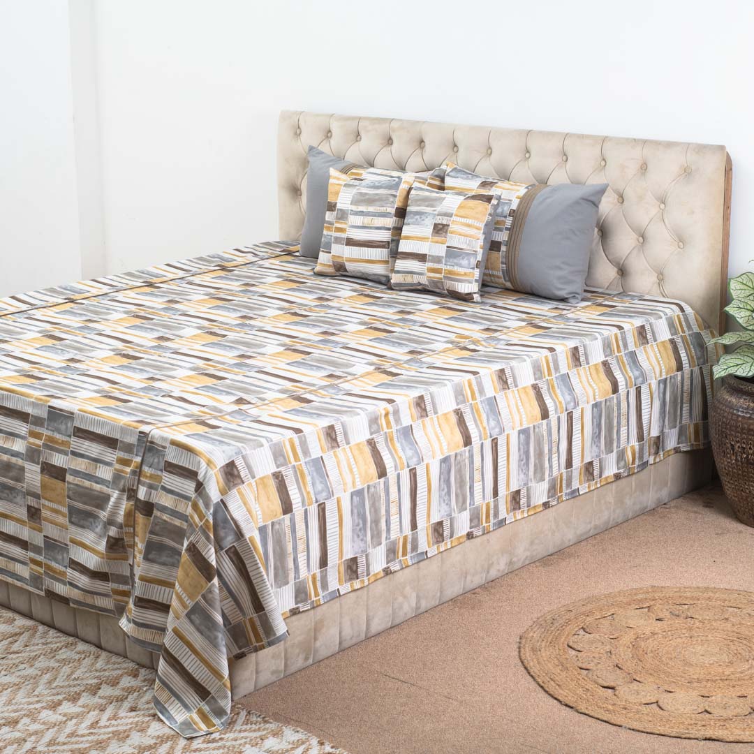 Golden Slate Mosaic Luxury Cotton Bedspread – 108×108″ | Design 15