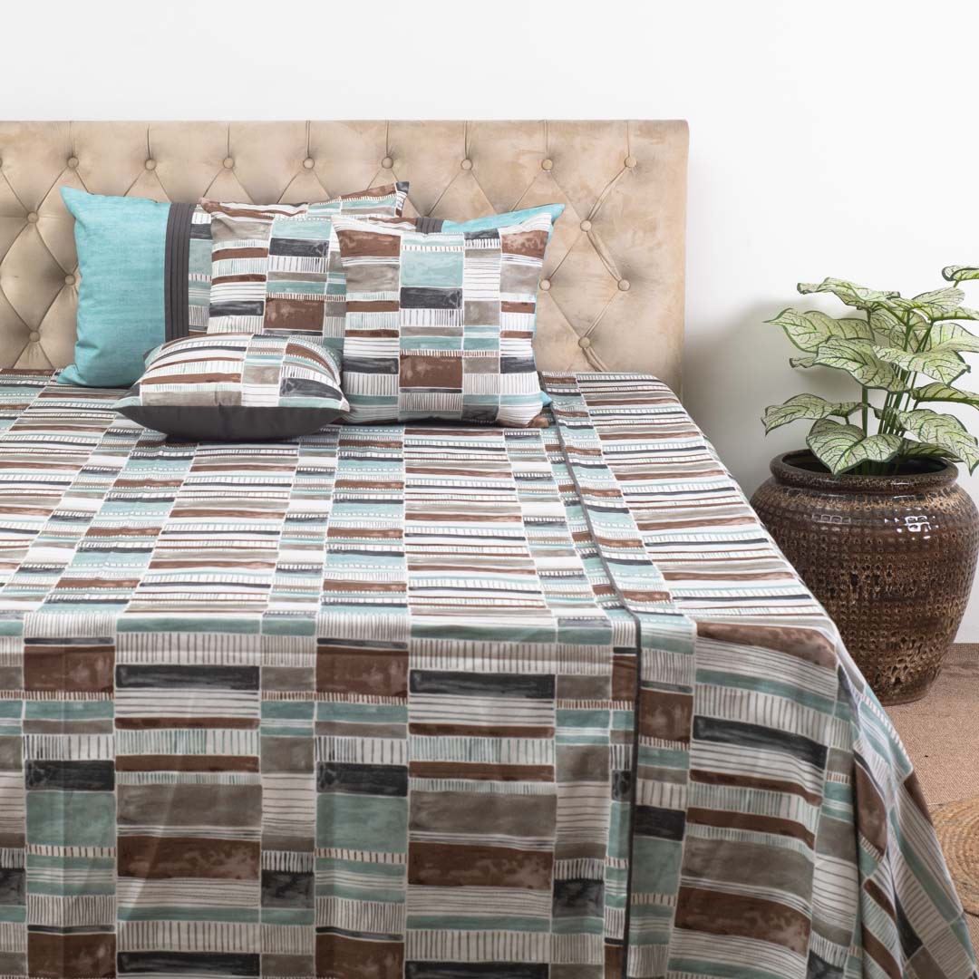 Aqua Terra Mosaic Luxury Cotton Bedspread – 108×108″ | Design 16