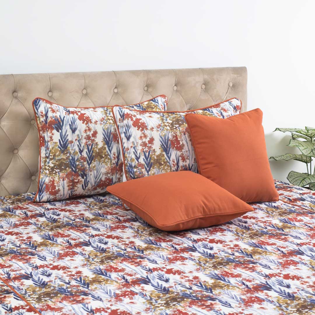 Autumn Meadow Floral Luxury Cotton Bedspread – 108×108″ | Design 17