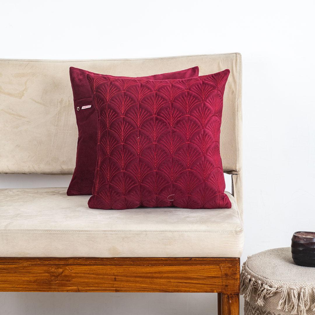 Premium self Embossed Leaf Design Cushion Cover