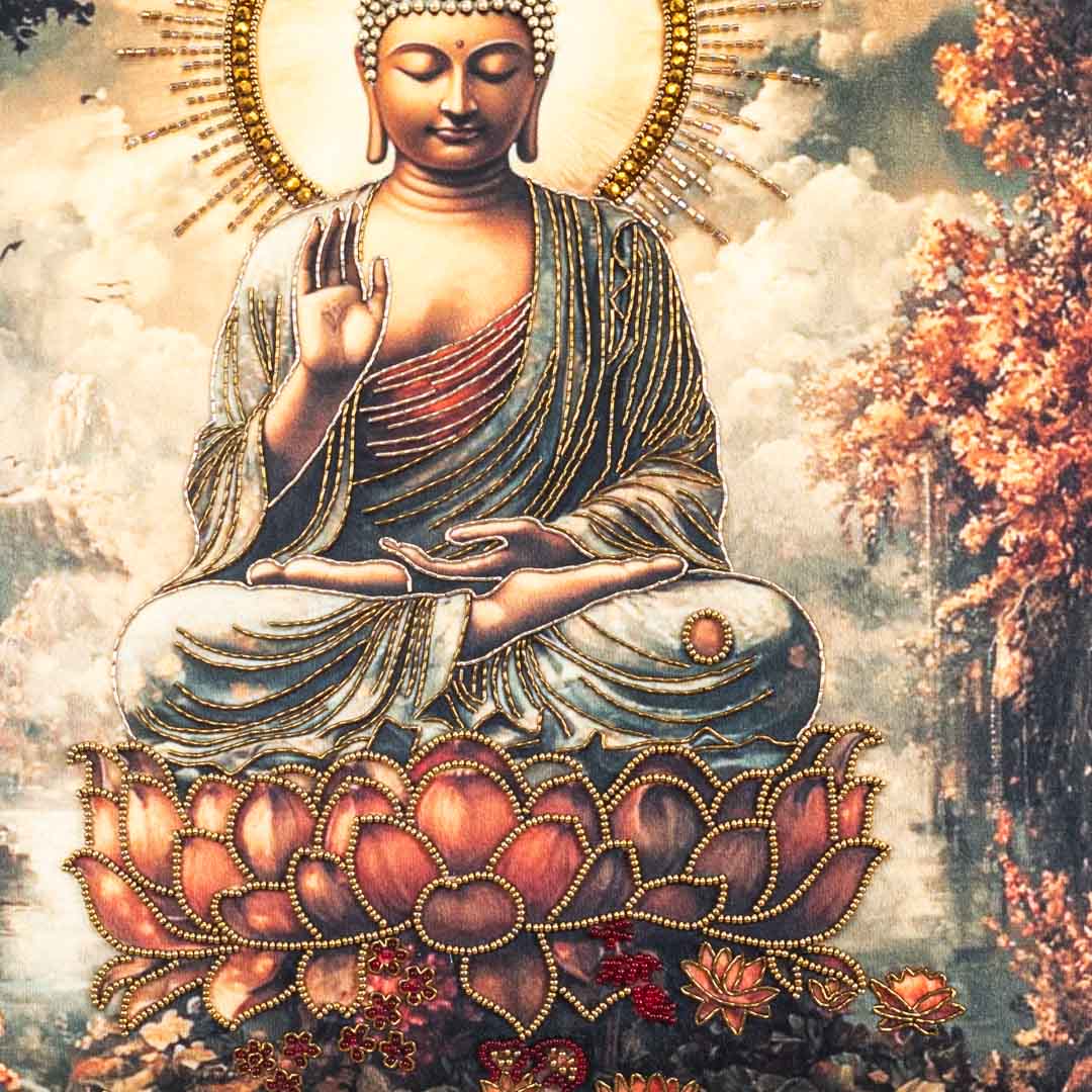 Rust Green Buddha Printed Velvet Cushion Cover 16x16 Inch