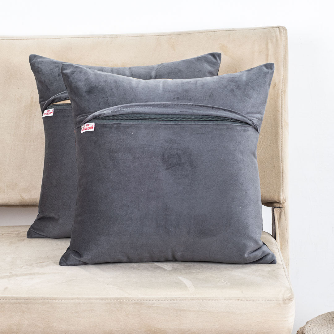 Grey Black Buddha Printed Velvet Cushion Cover 16x16 Inch