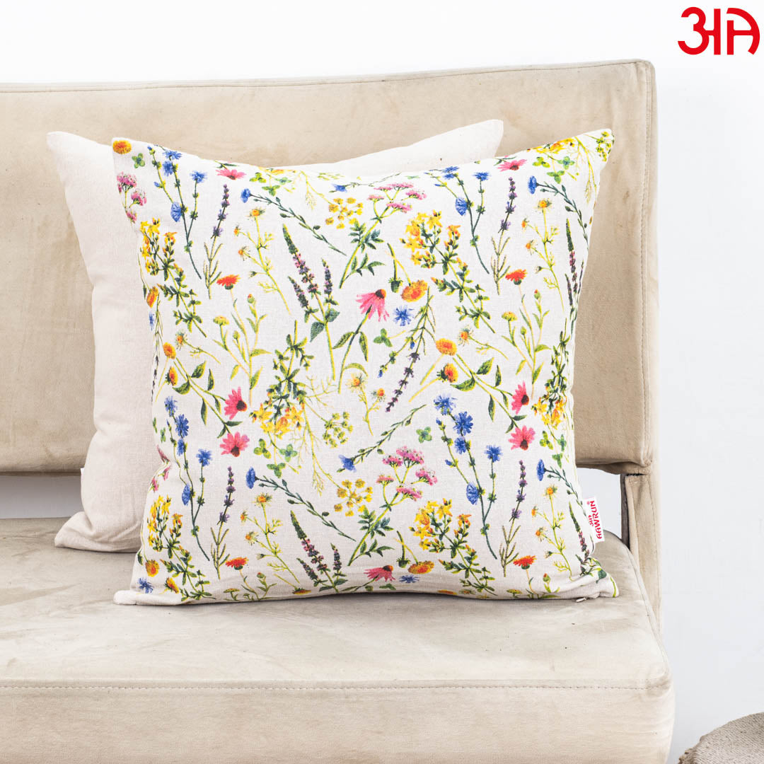 Wildflower Meadow Botanical Cotton Cushion Cover – 16×16″ | Design 2