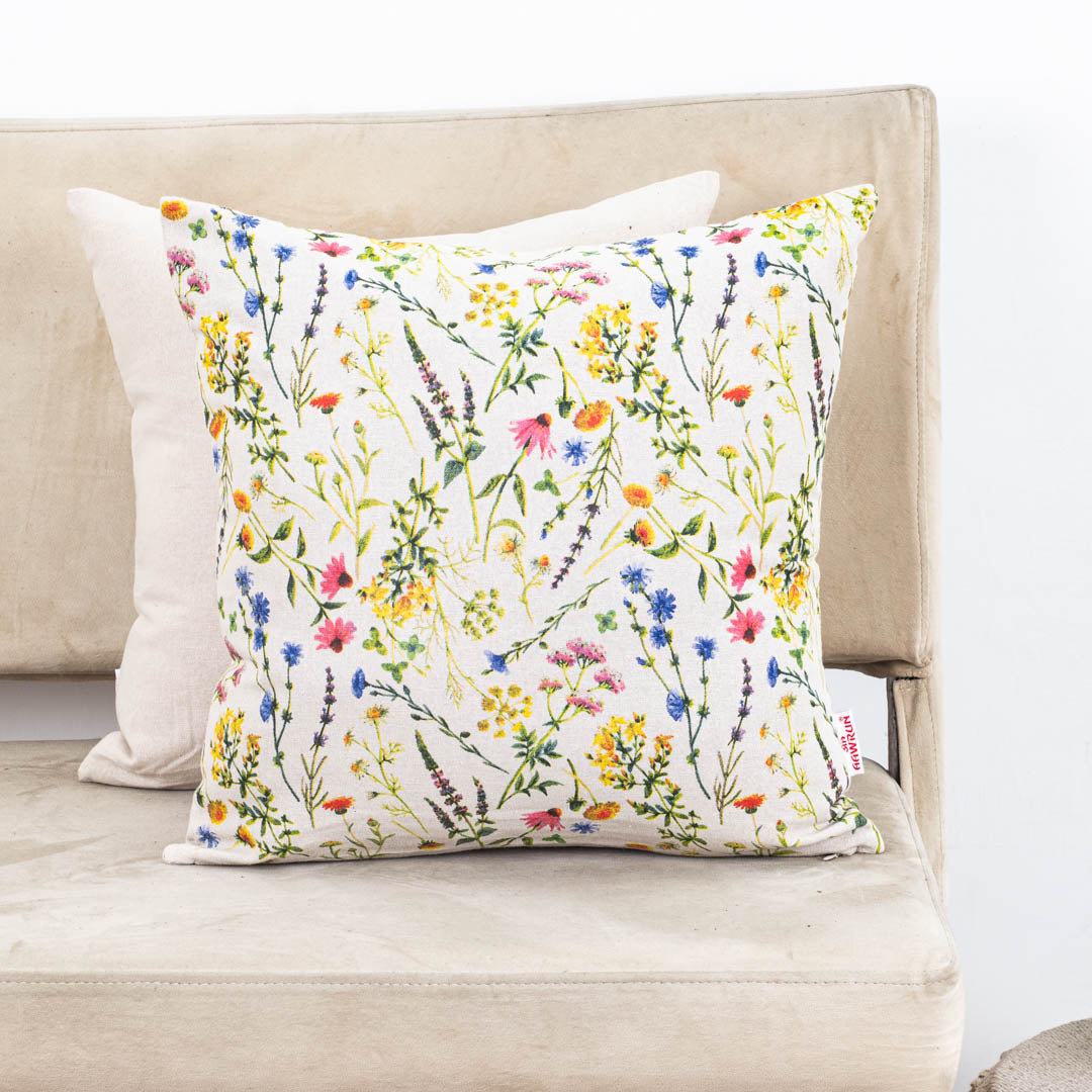 Wildflower Meadow Botanical Cotton Cushion Cover – 16×16″ | Design 2
