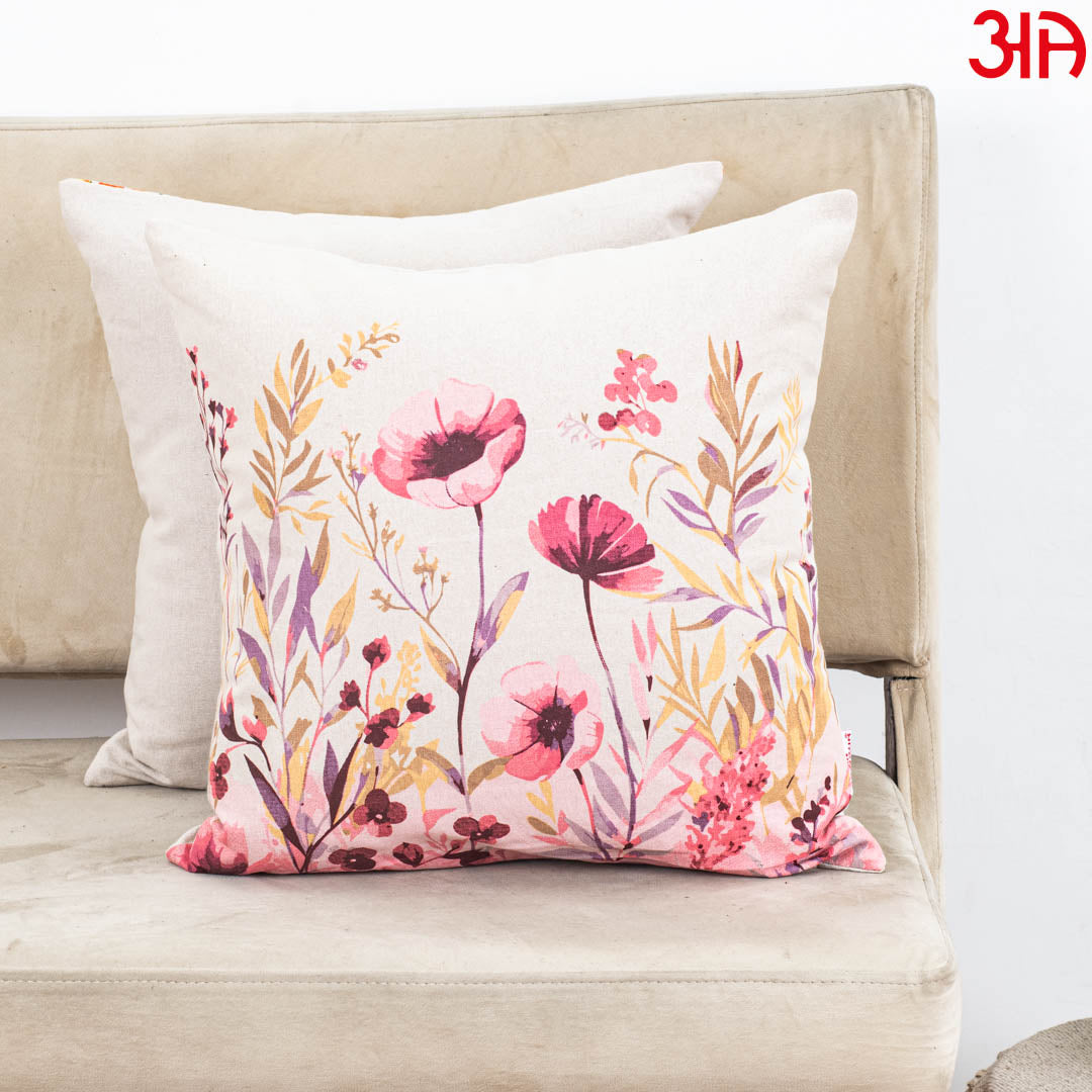 Blush Meadow Floral Cotton Cushion Cover – 16×16″ | Design 3