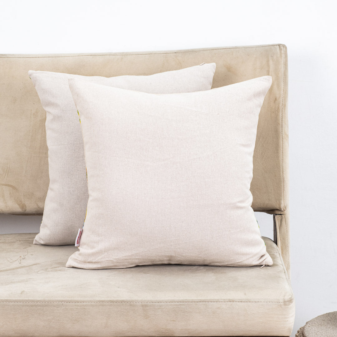 Golden Meadow Floral Cotton Cushion Cover – 16×16″ | Design 4