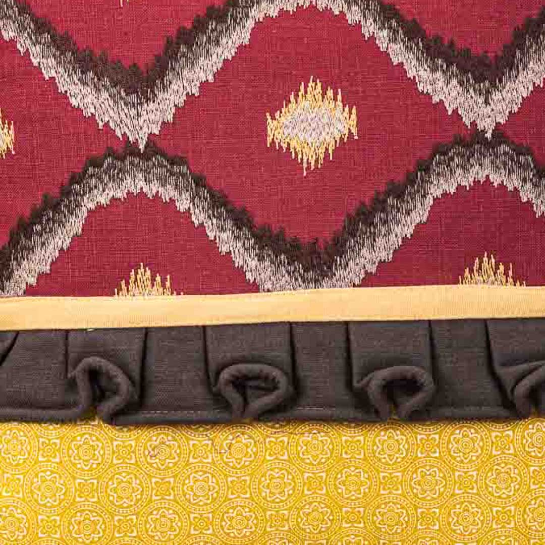 Bohemian Ikat Pattern Cotton Cushion Cover in Maroon and Yellow (16x16")
