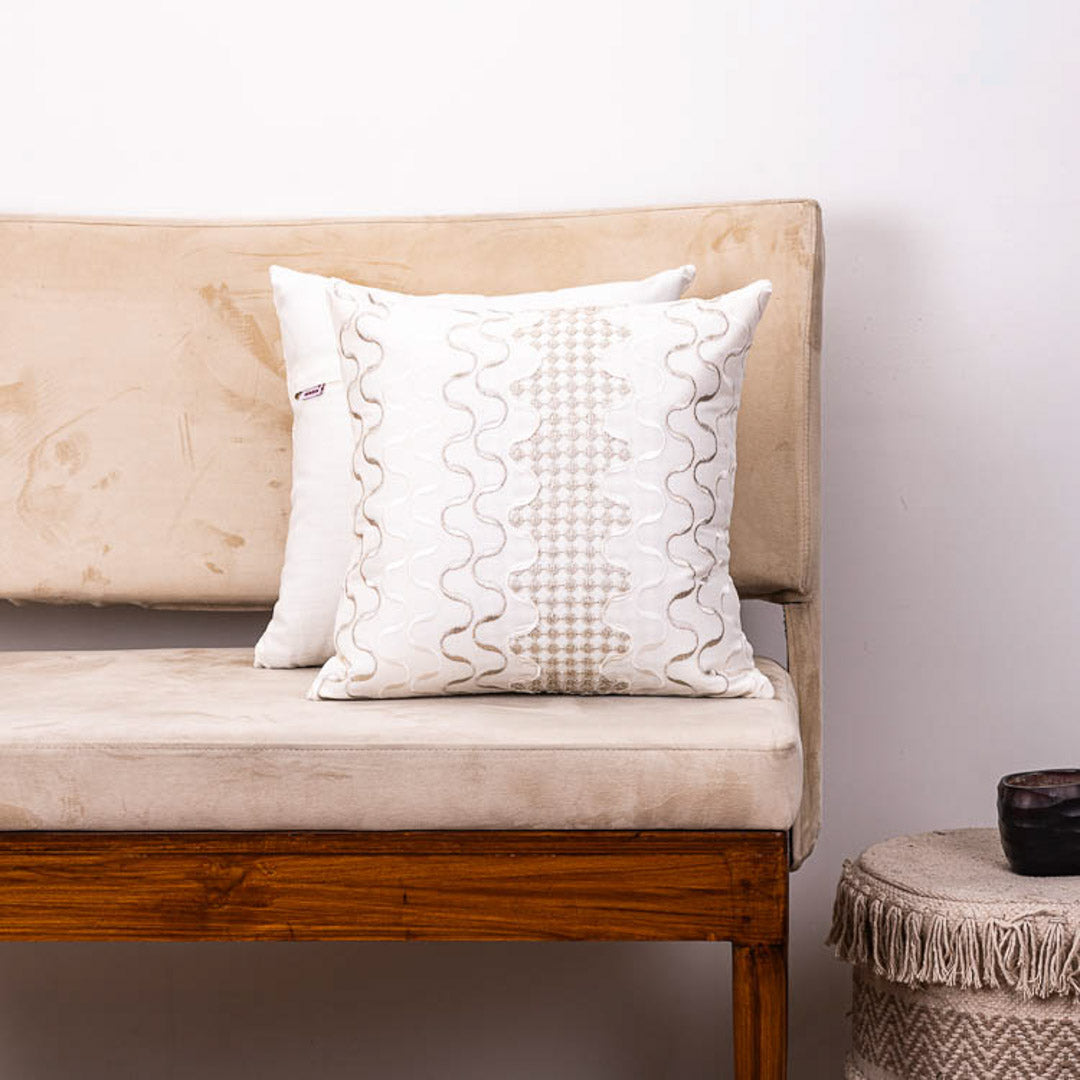 Premium 16x16" Cream Cotton Embroidered Cushion Cover